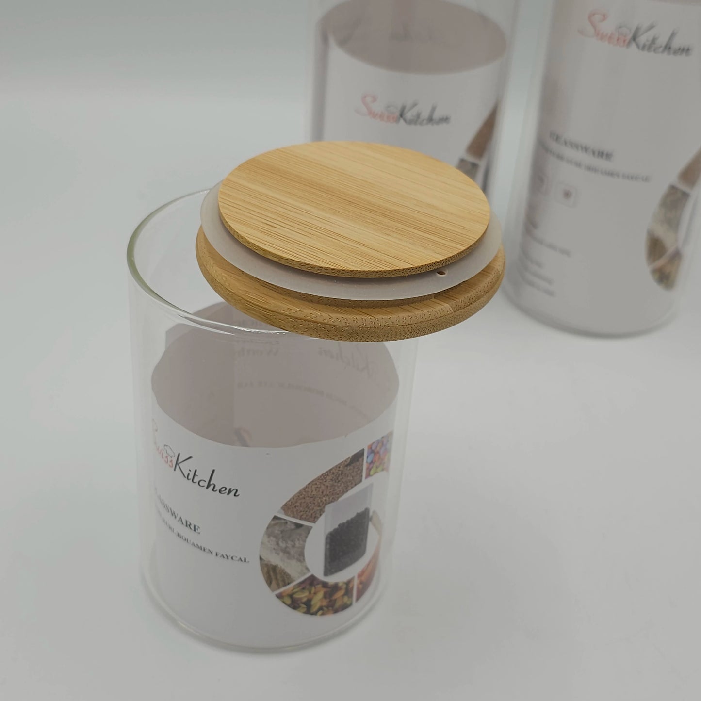 Set de 3 Bocaux de Conservation Swiss Kitchen – Verre Borosilicate & Couvercle en Bambou Naturel