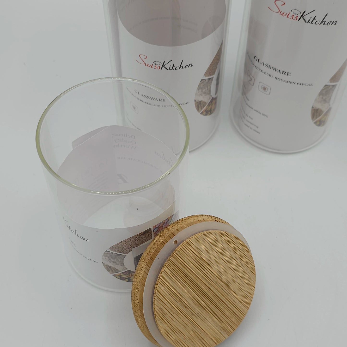 Set de 3 Bocaux de Conservation Swiss Kitchen – Verre Borosilicate & Couvercle en Bambou Naturel