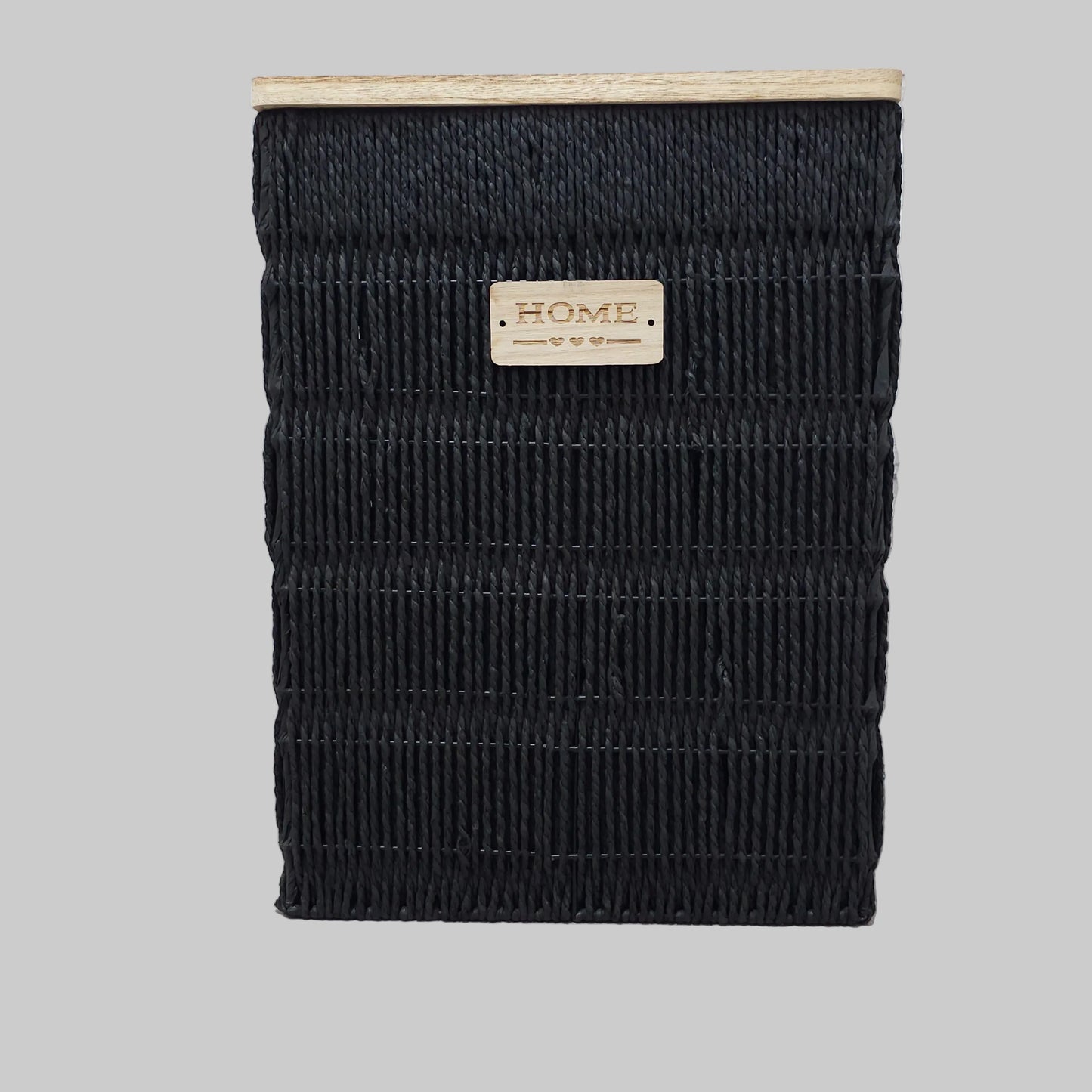 Panier à Linge Design "Home" en Osier Noir – Élégance & Rangement Naturel