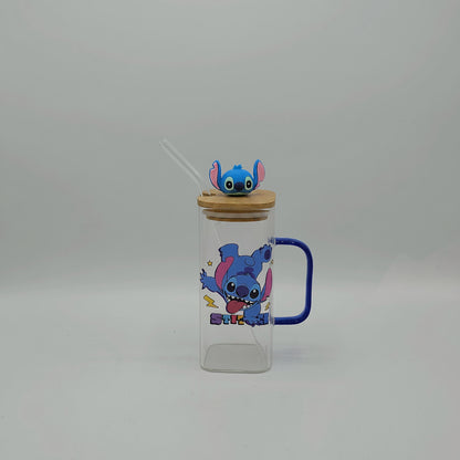 Verre à Smoothie Stitch avec Couvercle Bambou et Paille - Mug Design Kawaii