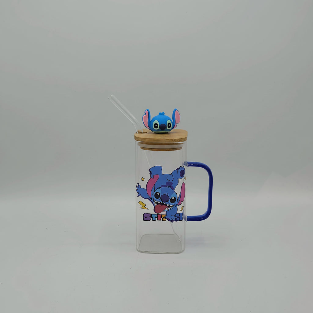 Verre à Smoothie Stitch avec Couvercle Bambou et Paille - Mug Design Kawaii