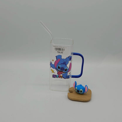Verre à Smoothie Stitch avec Couvercle Bambou et Paille - Mug Design Kawaii