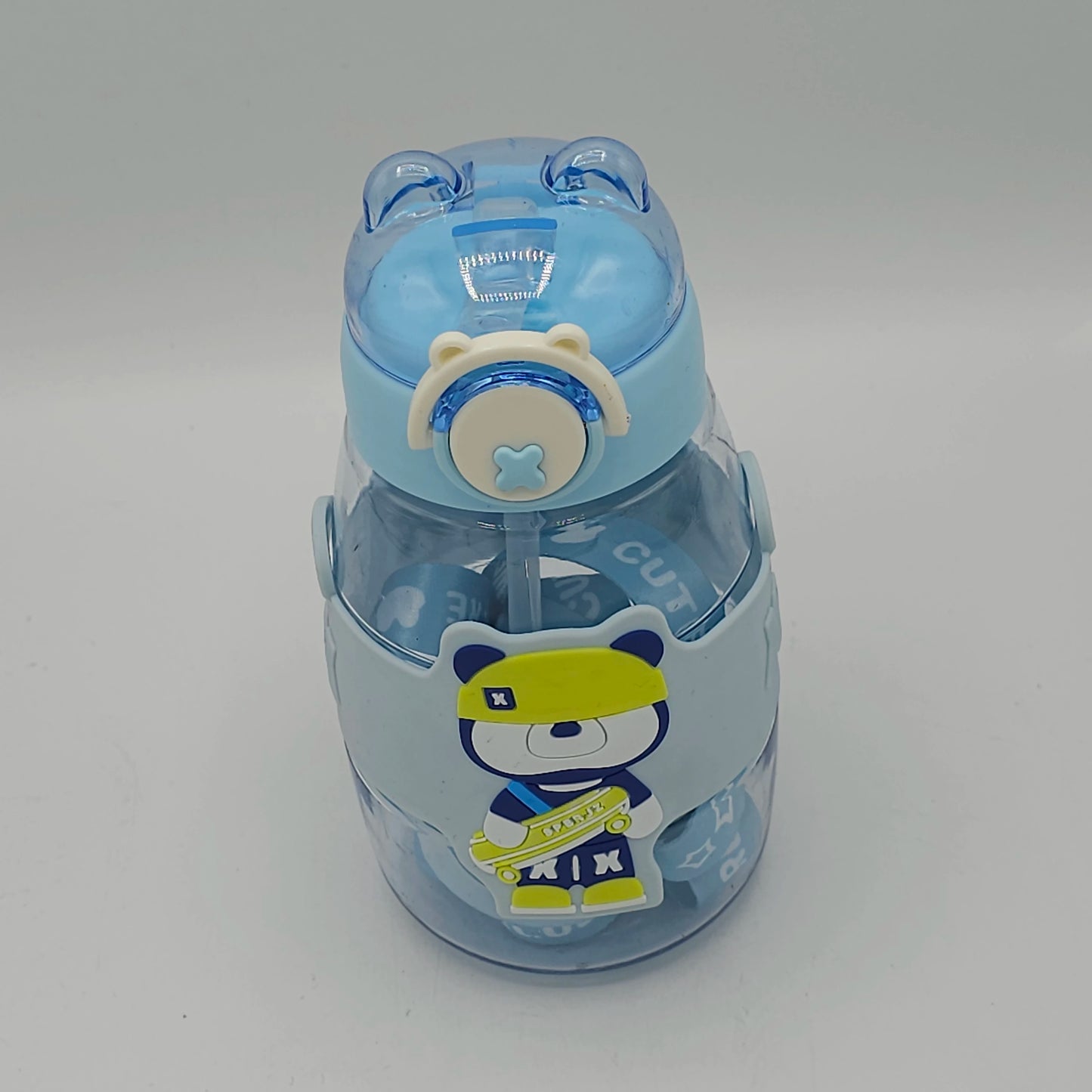 Gourde Enfant "Petit Ours Skateur" – Bouteille Anti-Fuite avec Paille et Bandoulière