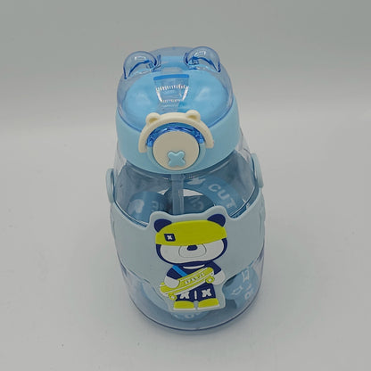 Gourde Enfant "Petit Ours Skateur" – Bouteille Anti-Fuite avec Paille et Bandoulière