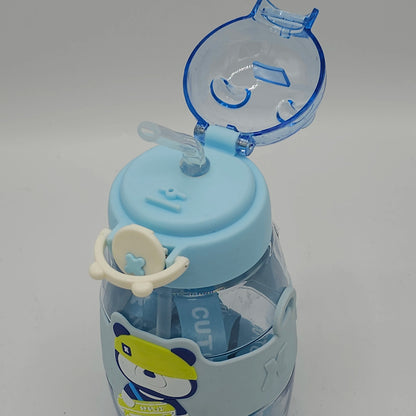 Gourde Enfant "Petit Ours Skateur" – Bouteille Anti-Fuite avec Paille et Bandoulière