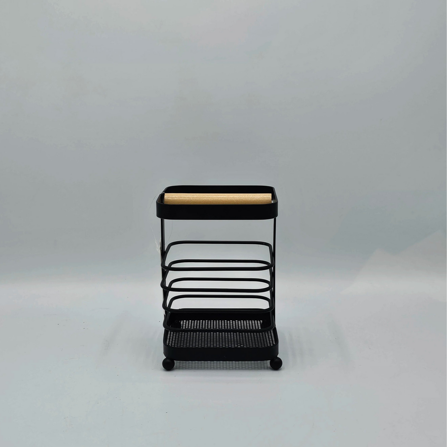 Porte-Ustensiles Design Industriel Noir Mat & Bois – Organisateur de Cuisine Moderne