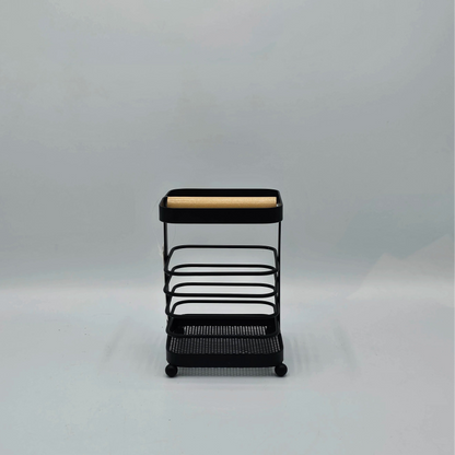 Porte-Ustensiles Design Industriel Noir Mat & Bois – Organisateur de Cuisine Moderne
