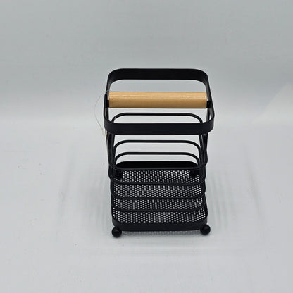 Porte-Ustensiles Design Industriel Noir Mat & Bois – Organisateur de Cuisine Moderne
