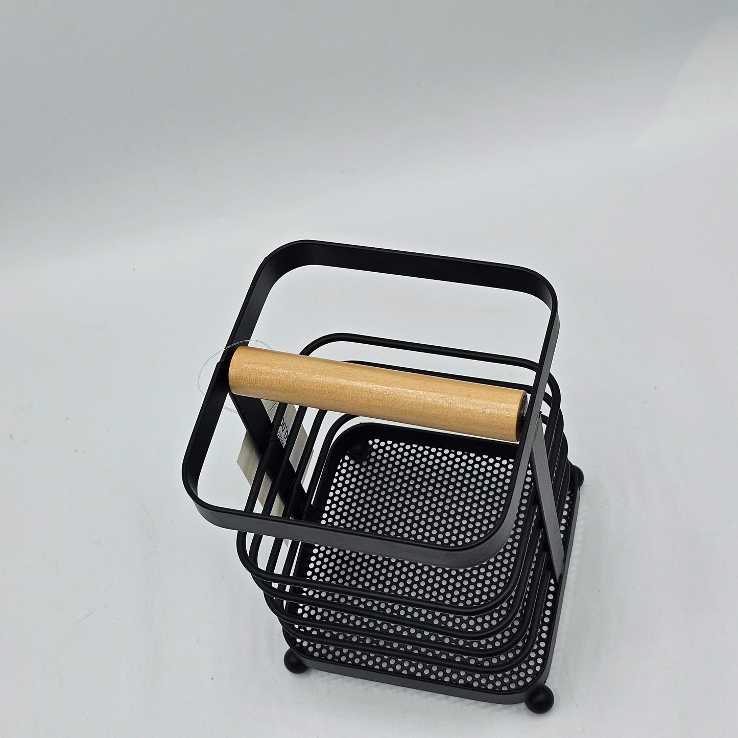 Porte-Ustensiles Design Industriel Noir Mat & Bois – Organisateur de Cuisine Moderne