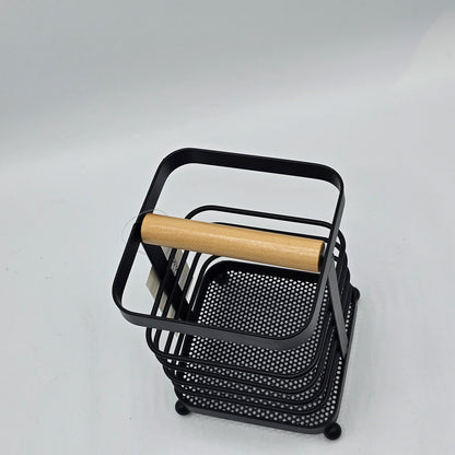 Porte-Ustensiles Design Industriel Noir Mat & Bois – Organisateur de Cuisine Moderne