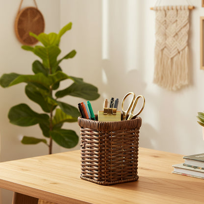 Panier de Rangement Carré Tressé Noir – Style Rotin Élégant & Durable