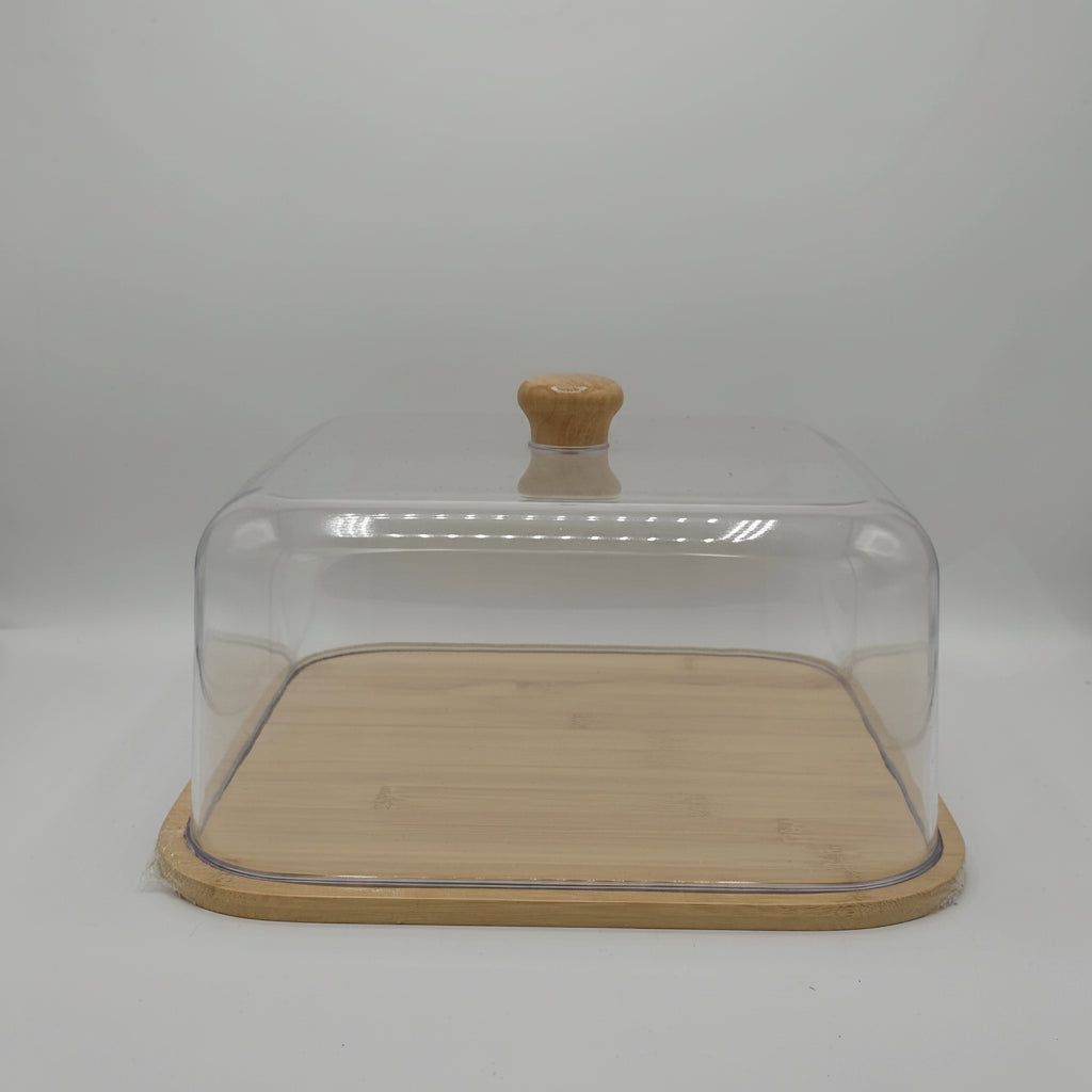 Planche de Service en Bambou avec Cloche Transparente – Élégance & Fraîcheur