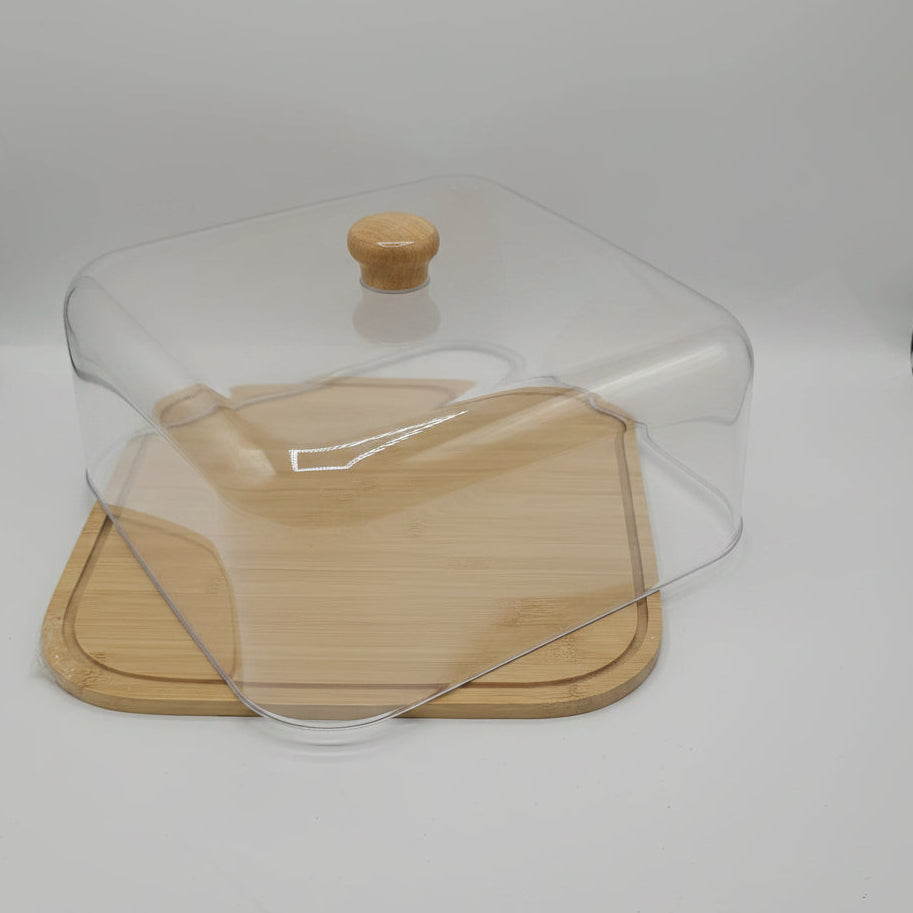 Planche de Service en Bambou avec Cloche Transparente – Élégance & Fraîcheur