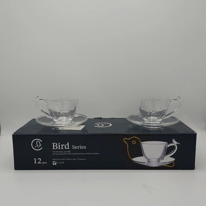 Coffret Service à Café "Bird Series" en Verre Cristallin - Set de 12 Pièces