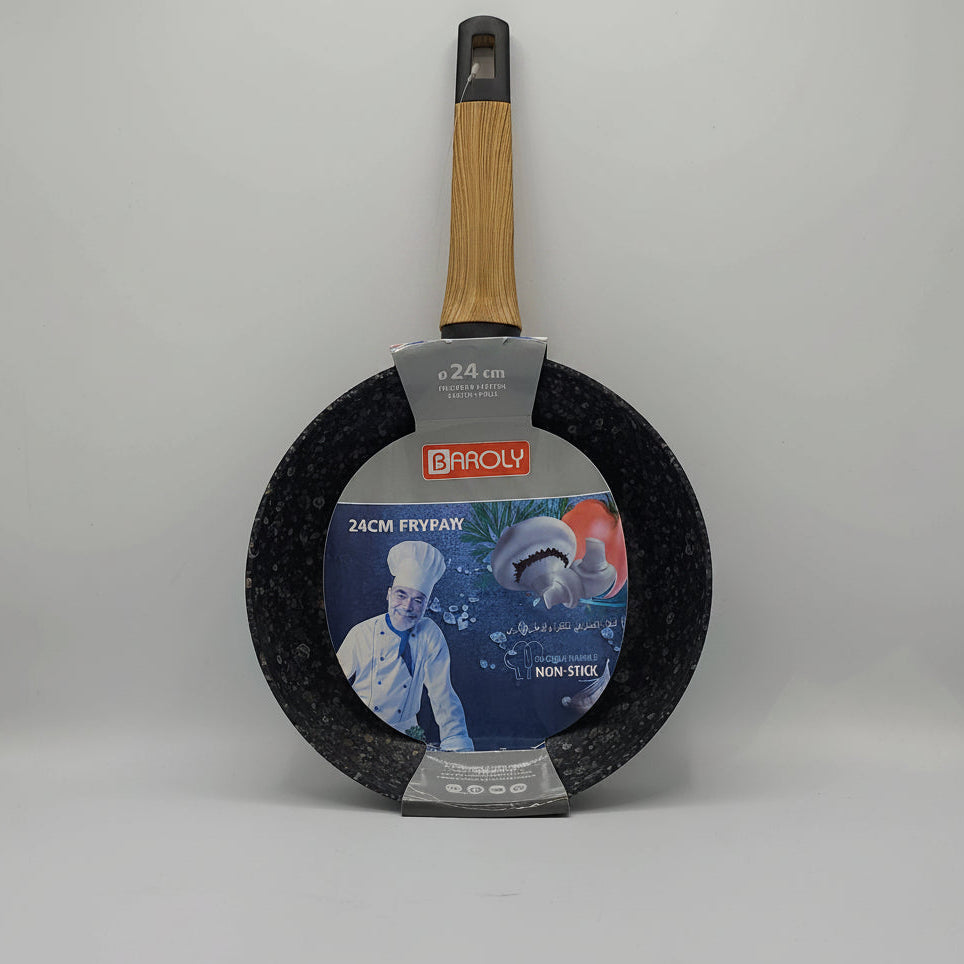 Poêle Antiadhésive Baroly 24cm – Effet Pierre & Manche Finition Bois Ergonomique