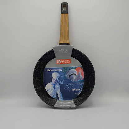 Poêle Antiadhésive Baroly 24cm – Effet Pierre & Manche Finition Bois Ergonomique