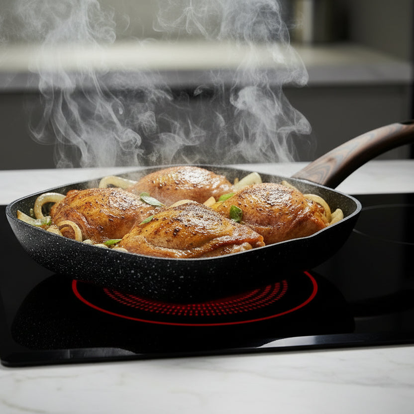 Poêle Grill Carrée 24cm en Aluminium Forgé - Revêtement Marbre Anti-Adhésif