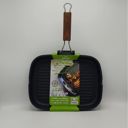 Poêle Grill Rectangulaire Grand Chef 24x32cm – Aluminium Coulé & Manche Bois