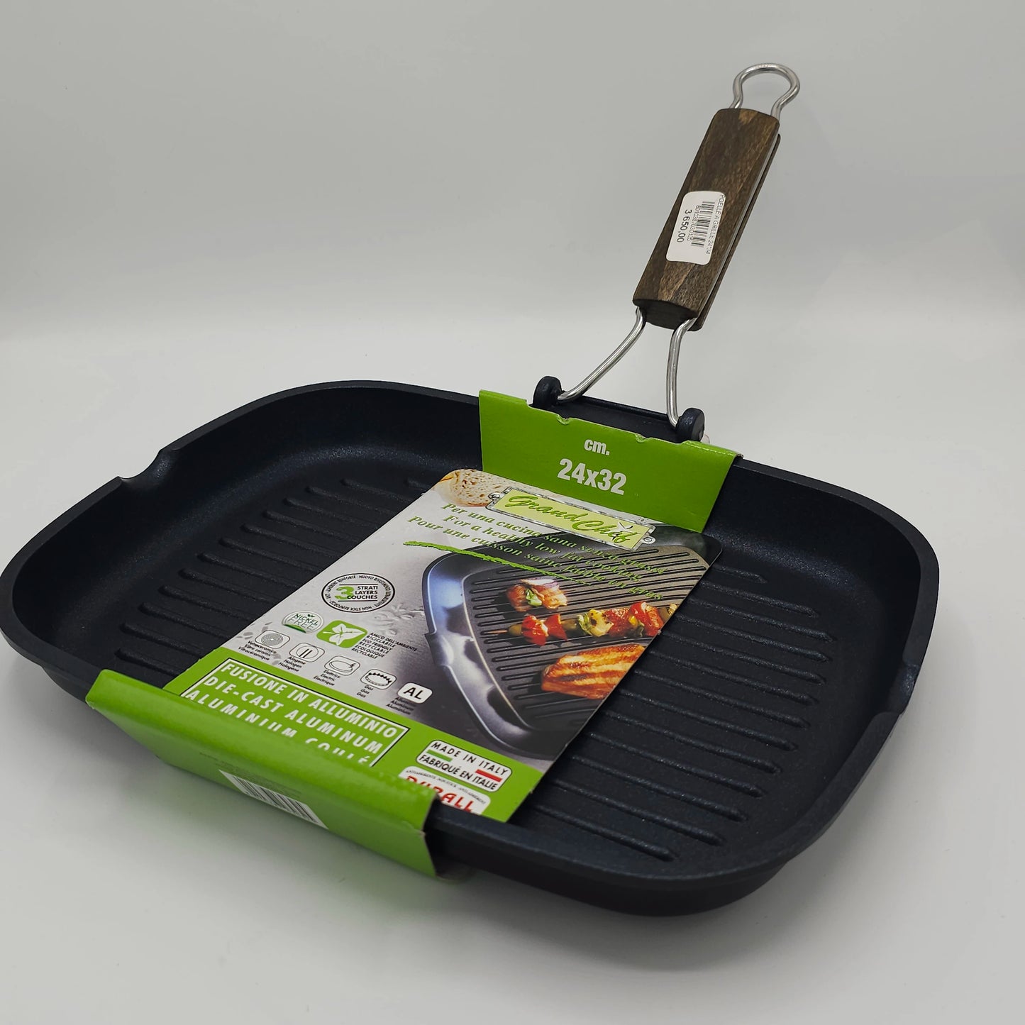 Poêle Grill Rectangulaire Grand Chef 24x32cm – Aluminium Coulé & Manche Bois