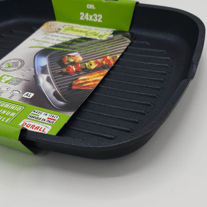 Poêle Grill Rectangulaire Grand Chef 24x32cm – Aluminium Coulé & Manche Bois