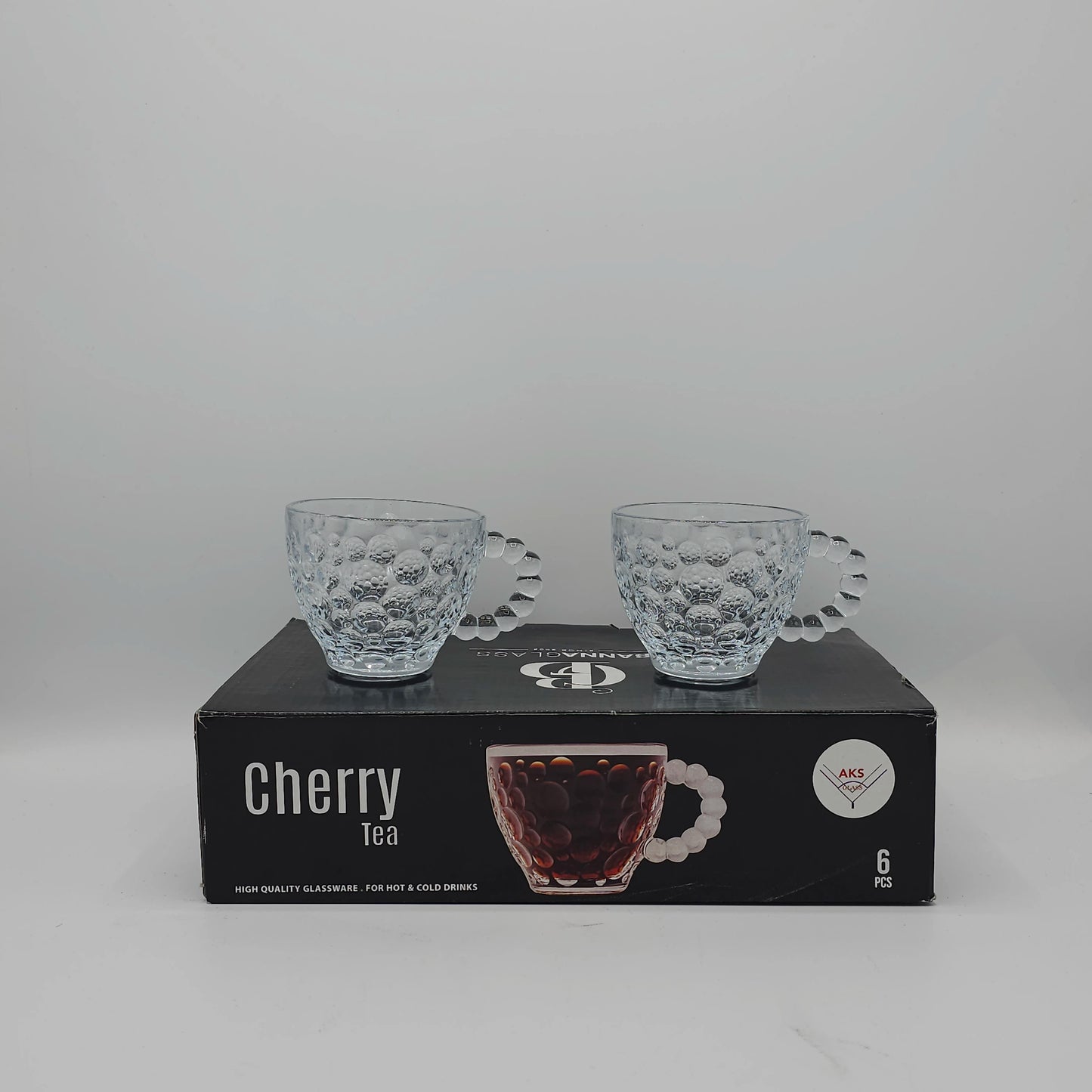 Set de 6 Tasses en Verre Perlé "Cherry Tea" – Élégance Givrée & Design Bulles