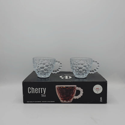 Set de 6 Tasses en Verre Perlé "Cherry Tea" – Élégance Givrée & Design Bulles
