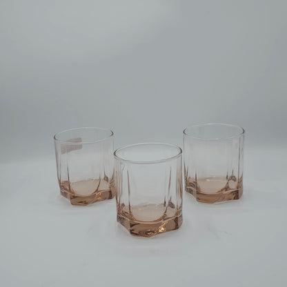 Coffret de 6 Verres Bas Paşabahçe "Luna" - Base Géométrique Teintée Rose (368ml)