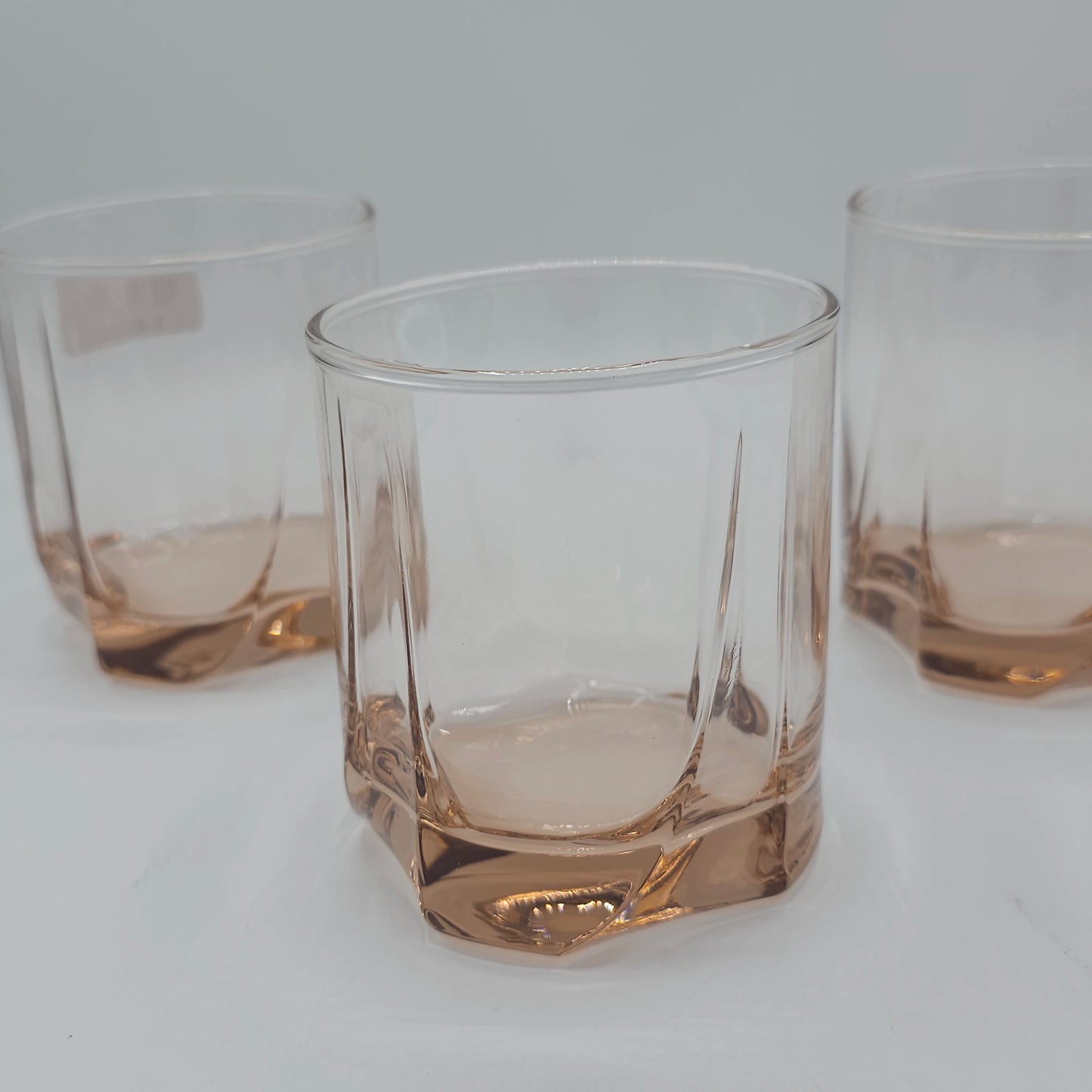 Coffret de 6 Verres Bas Paşabahçe "Luna" - Base Géométrique Teintée Rose (368ml)