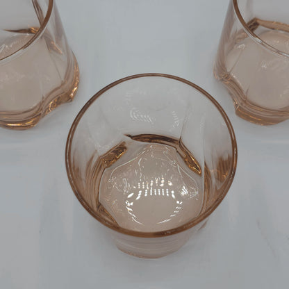 Coffret de 6 Verres Bas Paşabahçe "Luna" - Base Géométrique Teintée Rose (368ml)