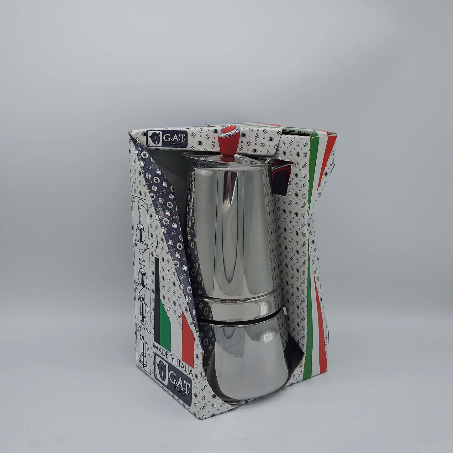 Cafetière Italienne Authentique en Inox G.A.T. - Design Élégant & Poignée Rouge