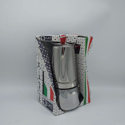 Cafetière Italienne Authentique en Inox G.A.T. - Design Élégant & Poignée Rouge
