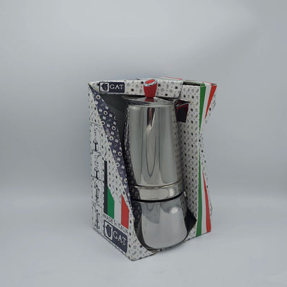 Cafetière Italienne Authentique en Inox G.A.T. - Design Élégant & Poignée Rouge