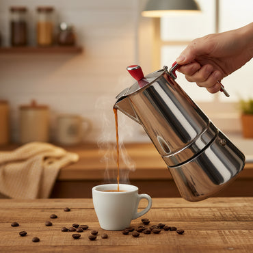Cafetière Italienne Authentique en Inox G.A.T. - Design Élégant & Poignée Rouge