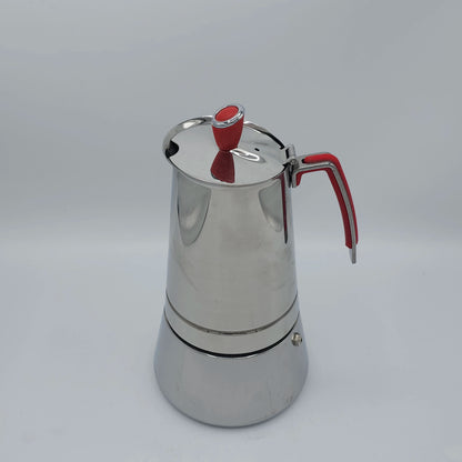 Cafetière Italienne Authentique en Inox G.A.T. - Design Élégant & Poignée Rouge