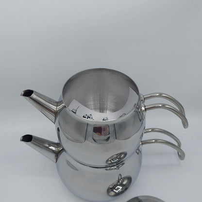Double Théière Turque en Acier Inoxydable