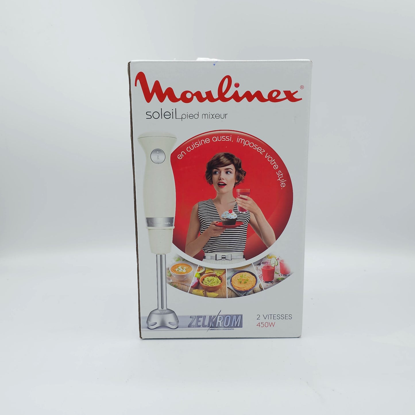 Mixeur Plongeant Moulinex Soleil 450W - Design Rétro Ivoire & Pied Inox