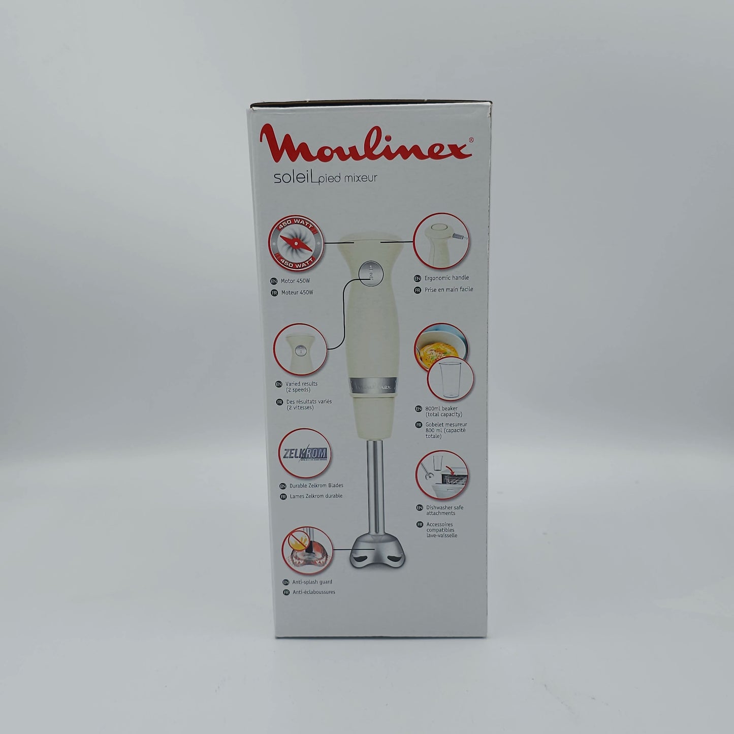 Mixeur Plongeant Moulinex Soleil 450W - Design Rétro Ivoire & Pied Inox