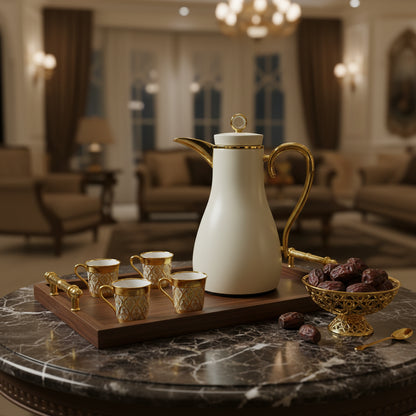 Set de 2 Cafetières/Théières Élégance Alpha – Design Moderne Blanc et Or