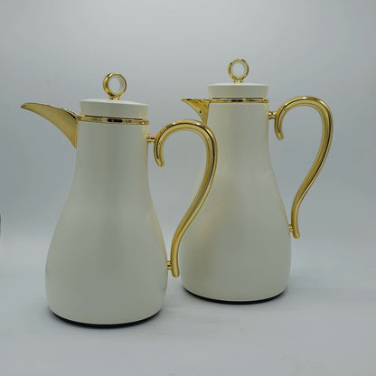 Set de 2 Cafetières/Théières Élégance Alpha – Design Moderne Blanc et Or