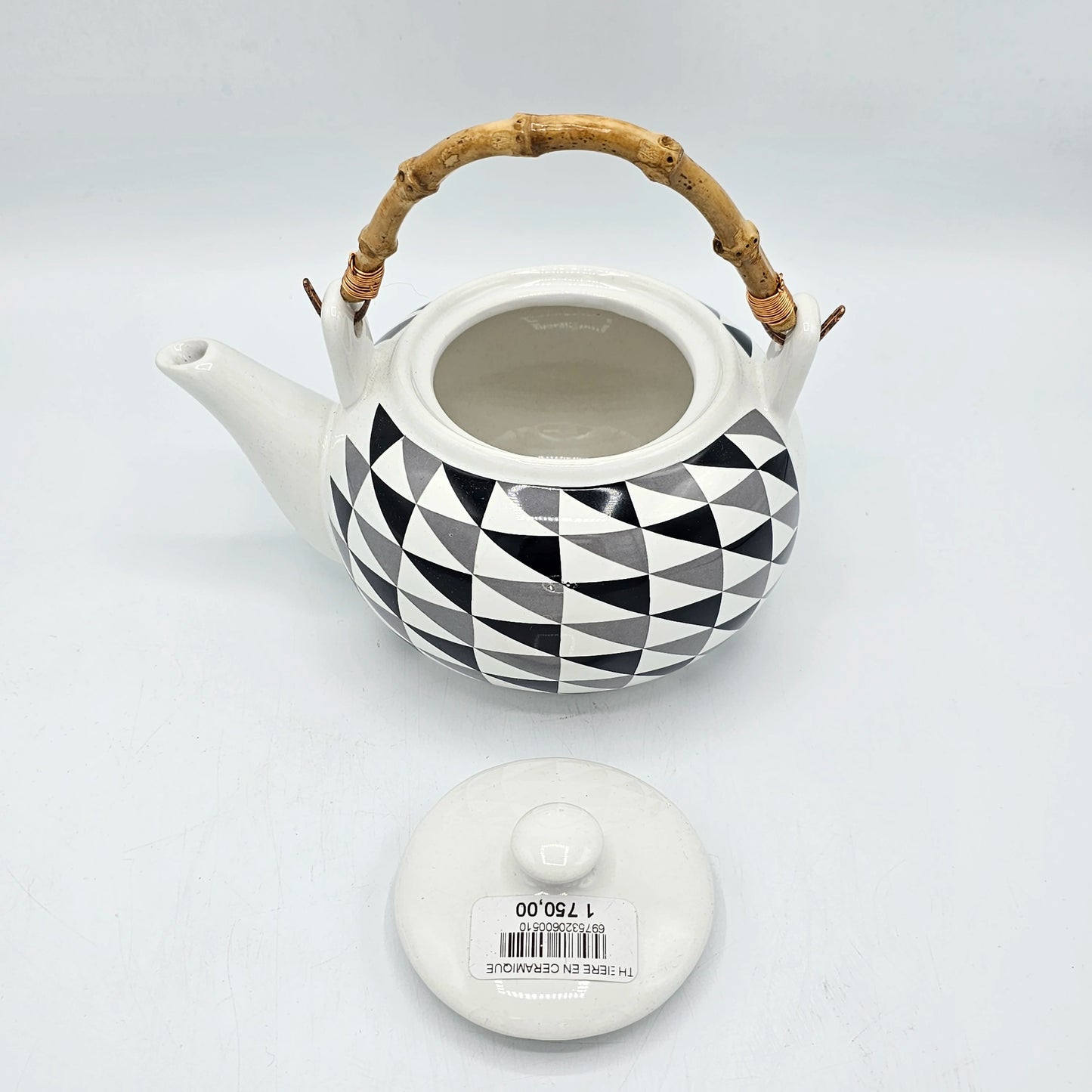 Théière en Céramique Géométrique – Anse en Bambou Naturel