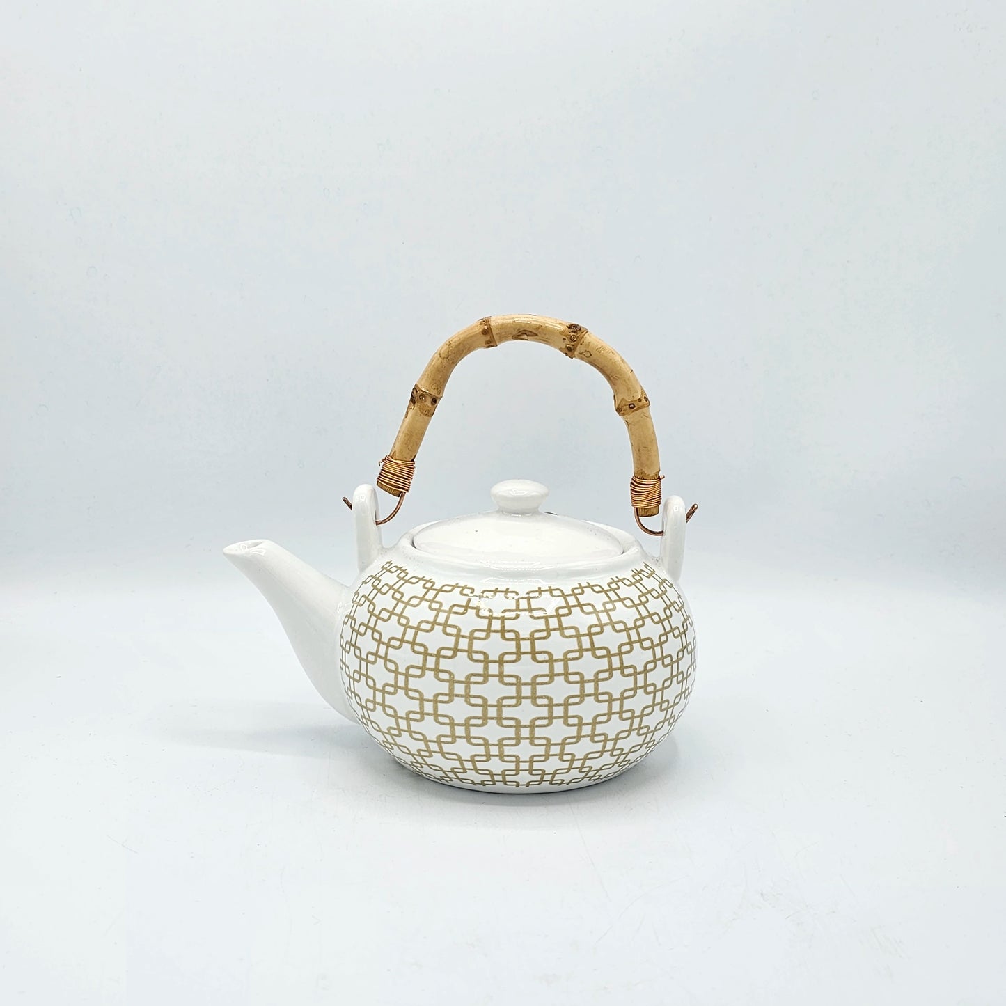 Théière en Céramique Chic Dorée – Anse en Bambou Véritable