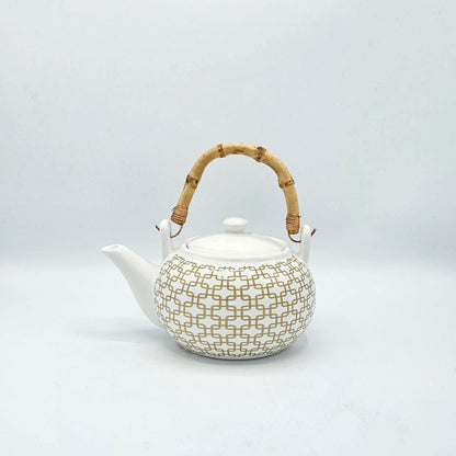 Théière en Céramique Chic Dorée – Anse en Bambou Véritable
