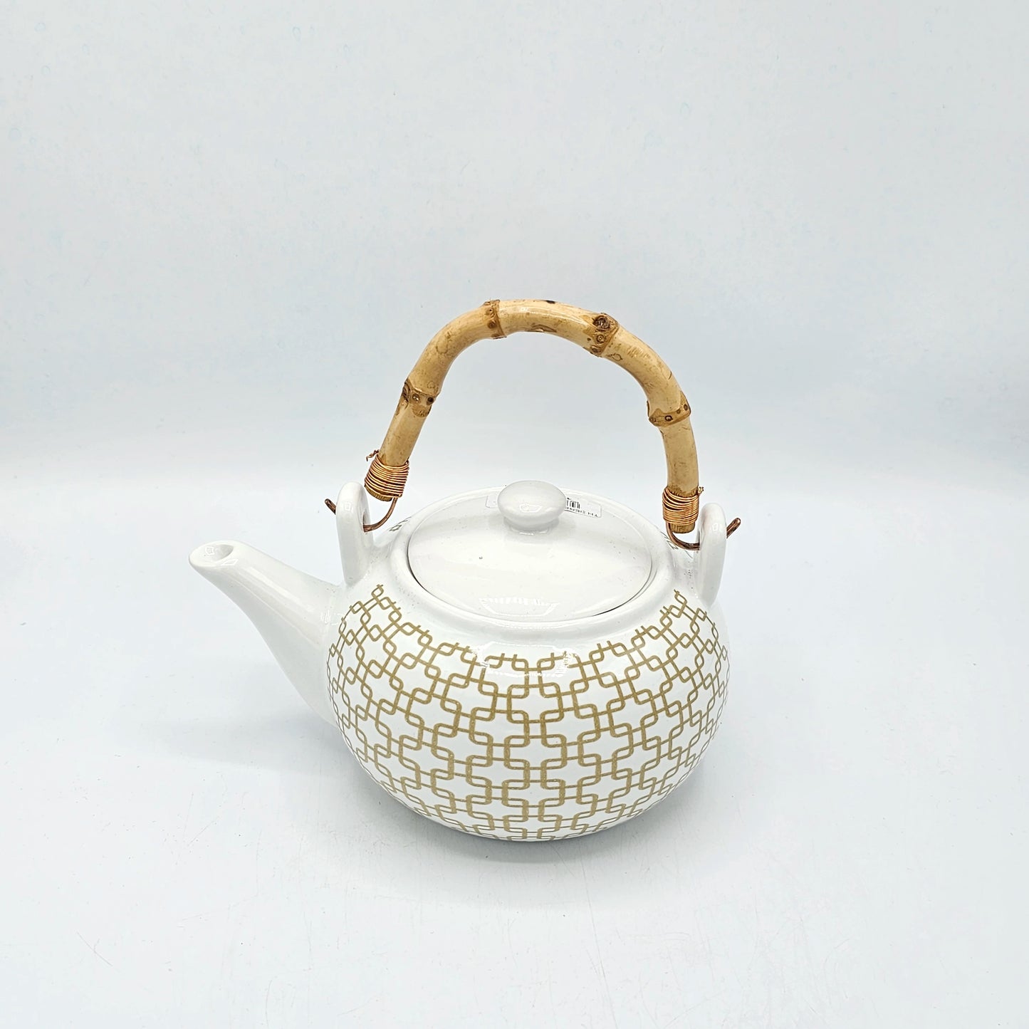 Théière en Céramique Chic Dorée – Anse en Bambou Véritable