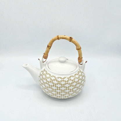Théière en Céramique Chic Dorée – Anse en Bambou Véritable