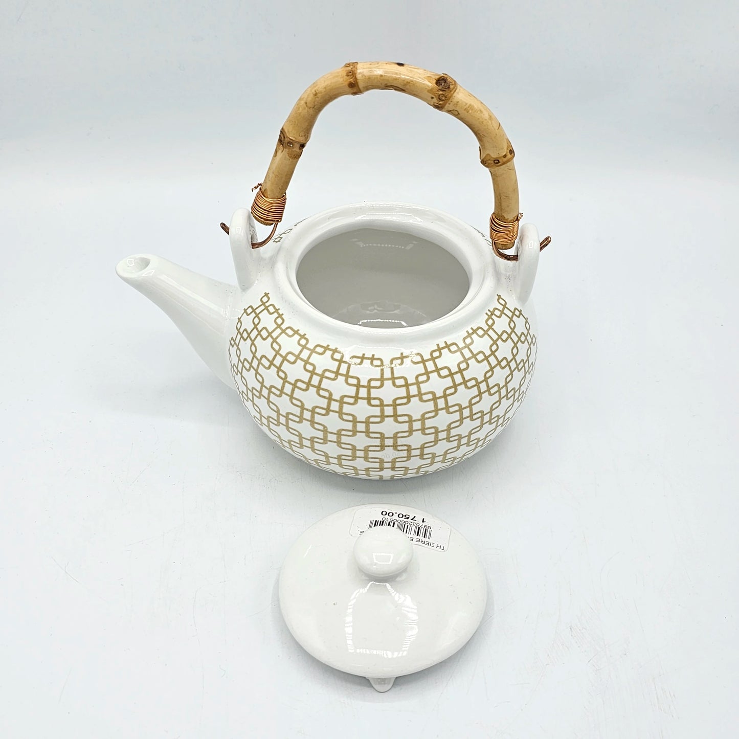 Théière en Céramique Chic Dorée – Anse en Bambou Véritable