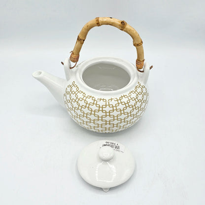 Théière en Céramique Chic Dorée – Anse en Bambou Véritable