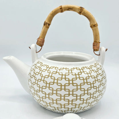 Théière en Céramique Chic Dorée – Anse en Bambou Véritable