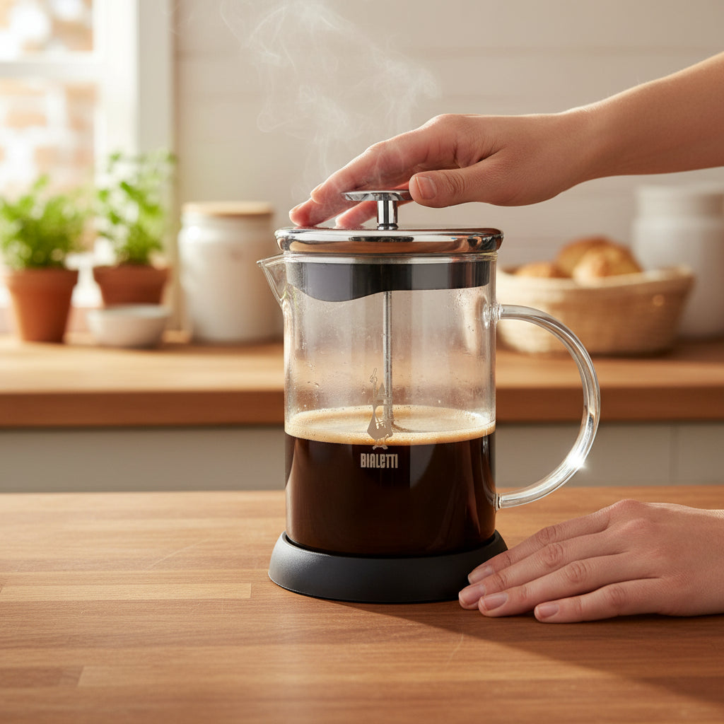 Cafetière à Piston Bialetti – Mousseur à Lait et Infuseur en Verre Borosilicate