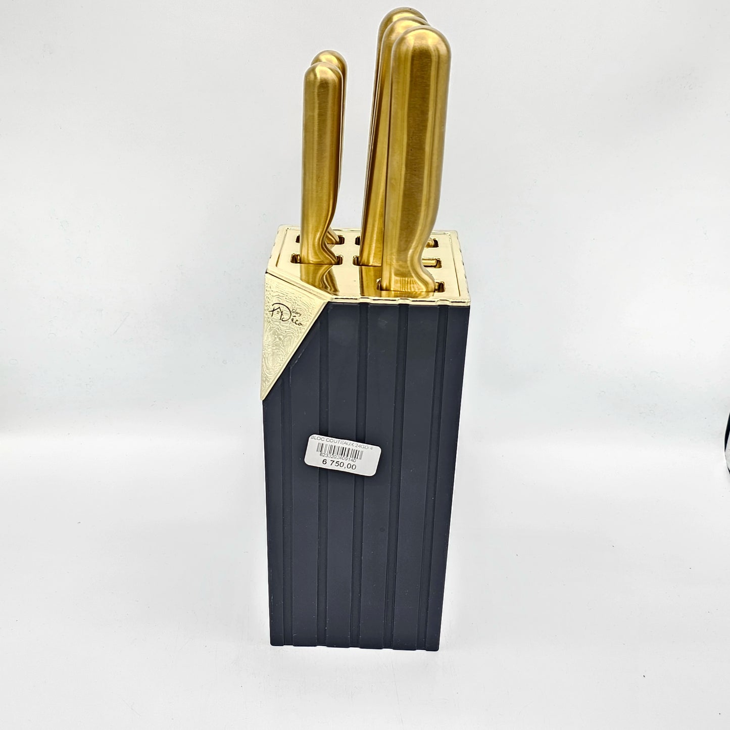 set de Couteaux de Cuisine Dorés –  5 Couteaux Inox & Support Noir Mat