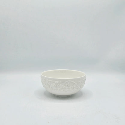 Bol en Céramique Blanc Pur 5 cm  – Motifs Arabesques en Relief
